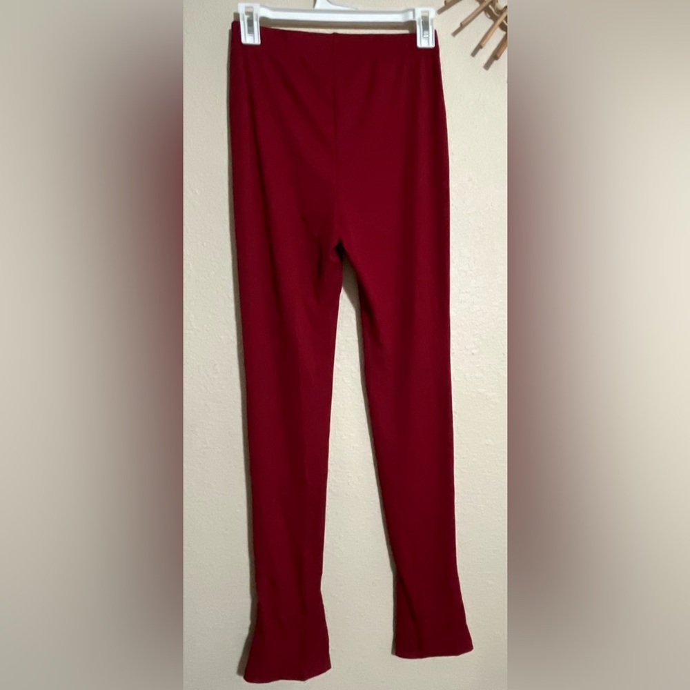 Two Piece Wine Red Outfit Ribbed Top & Pant Set - Picture 6 of 12